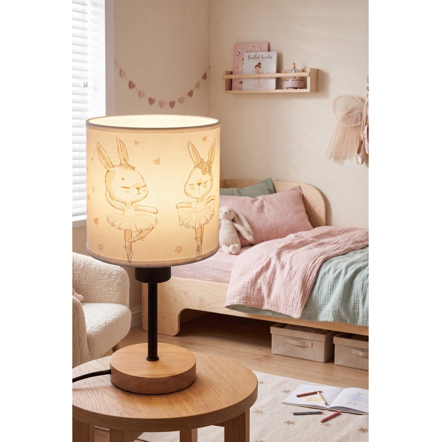 Brilagi - Παιδικό επιτραπέζιο φωτιστικό BOBO WOOD 1xE27/25W/230V δρυς/μαύρο/λευκό/κουνελάκια