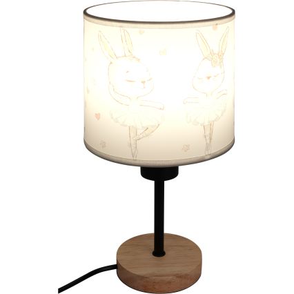 Brilagi - Παιδικό επιτραπέζιο φωτιστικό BOBO WOOD 1xE27/25W/230V δρυς/μαύρο/λευκό/κουνελάκια