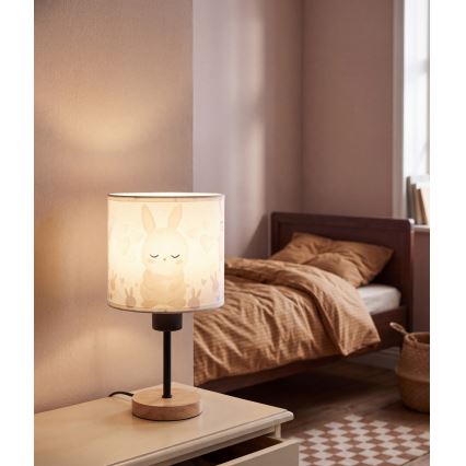 Brilagi - Παιδικό επιτραπέζιο φωτιστικό BOBO WOOD 1xE27/25W/230V δρυς/μαύρο/λευκό/κουνελάκια