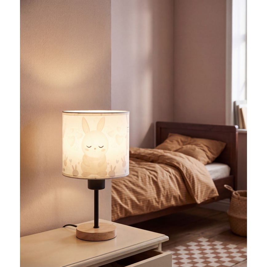 Brilagi - Παιδικό επιτραπέζιο φωτιστικό BOBO WOOD 1xE27/25W/230V δρυς/μαύρο/λευκό/κουνελάκια