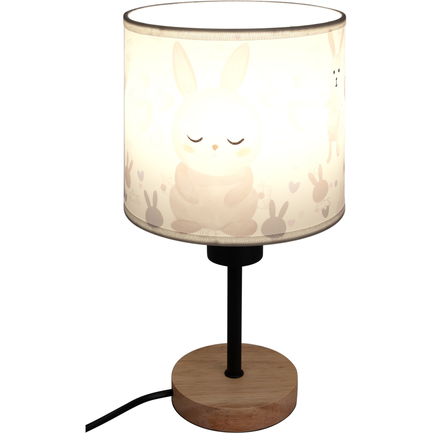 Brilagi - Παιδικό επιτραπέζιο φωτιστικό BOBO WOOD 1xE27/25W/230V δρυς/μαύρο/λευκό/κουνελάκια