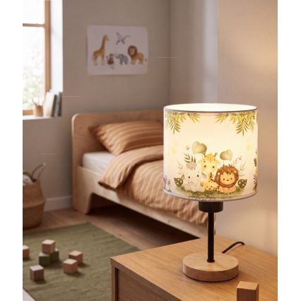 Brilagi - Παιδικό επιτραπέζιο φωτιστικό BOBO WOOD 1xE27/25W/230V δρυς/μαύρο/λευκό/πράσινο/ζούγκλα