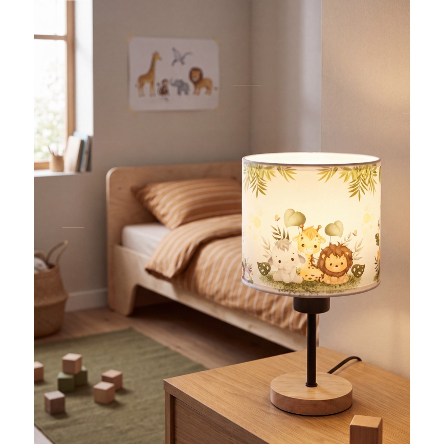 Brilagi - Παιδικό επιτραπέζιο φωτιστικό BOBO WOOD 1xE27/25W/230V δρυς/μαύρο/λευκό/πράσινο/ζούγκλα