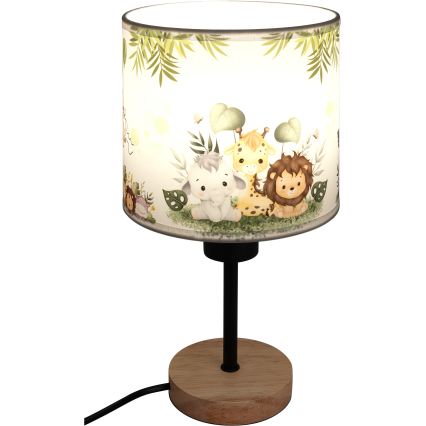Brilagi - Παιδικό επιτραπέζιο φωτιστικό BOBO WOOD 1xE27/25W/230V δρυς/μαύρο/λευκό/πράσινο/ζούγκλα