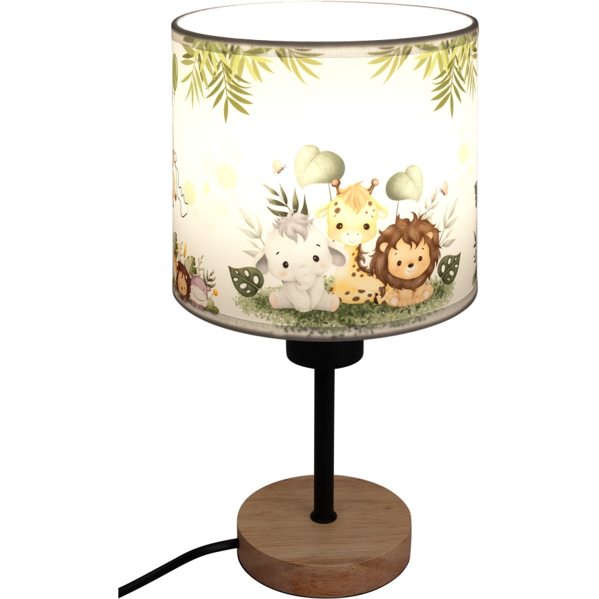 Brilagi - Παιδικό επιτραπέζιο φωτιστικό BOBO WOOD 1xE27/25W/230V δρυς/μαύρο/λευκό/πράσινο/ζούγκλα