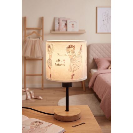 Brilagi - Παιδικό επιτραπέζιο φωτιστικό BOBO WOOD 1xE27/25W/230V δρυς/μαύρο/λευκό/ροζ/μπαλαρίνες