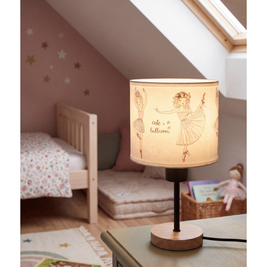 Brilagi - Παιδικό επιτραπέζιο φωτιστικό BOBO WOOD 1xE27/25W/230V δρυς/μαύρο/λευκό/ροζ/μπαλαρίνες