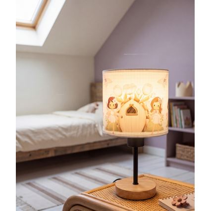Brilagi - Παιδικό επιτραπέζιο φωτιστικό BOBO WOOD 1xE27/25W/230V δρυς/μαύρο/λευκό/ροζ/νεράιδες