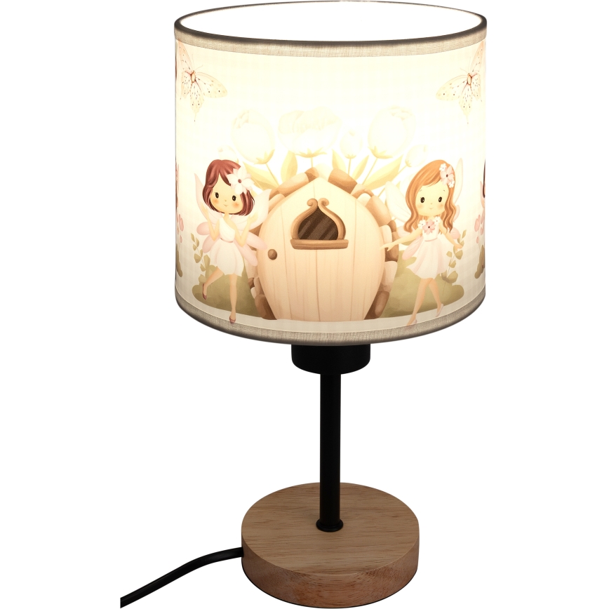 Brilagi - Παιδικό επιτραπέζιο φωτιστικό BOBO WOOD 1xE27/25W/230V δρυς/μαύρο/λευκό/ροζ/νεράιδες