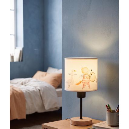 Brilagi - Παιδικό επιτραπέζιο φωτιστικό BOBO WOOD 1xE27/25W/230V δρυς/μαύρο/λευκό/ζωάκια