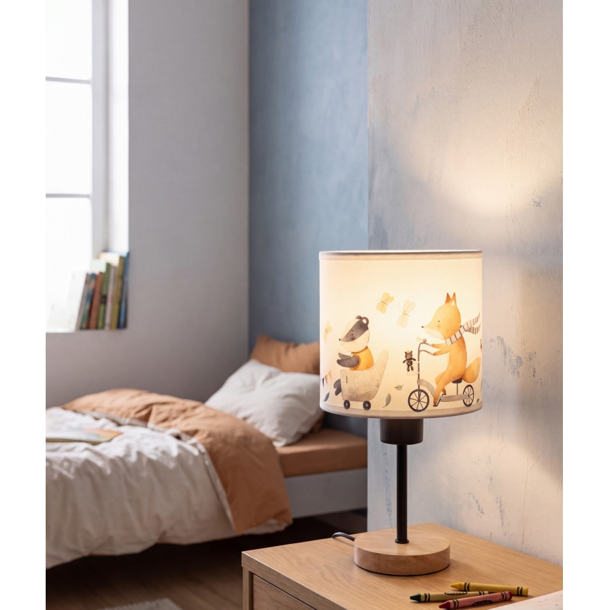 Brilagi - Παιδικό επιτραπέζιο φωτιστικό BOBO WOOD 1xE27/25W/230V δρυς/μαύρο/λευκό/ζωάκια