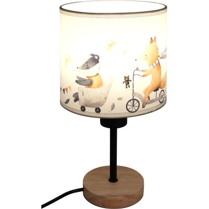 Brilagi - Παιδικό επιτραπέζιο φωτιστικό BOBO WOOD 1xE27/25W/230V δρυς/μαύρο/λευκό/ζωάκια