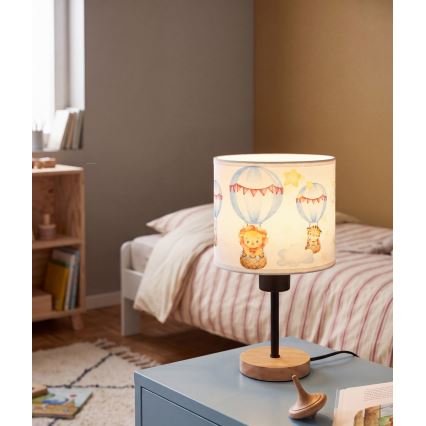 Brilagi - Παιδικό επιτραπέζιο φωτιστικό BOBO WOOD 1xE27/25W/230V δρυς/μαύρο/λευκό/ζωάκια