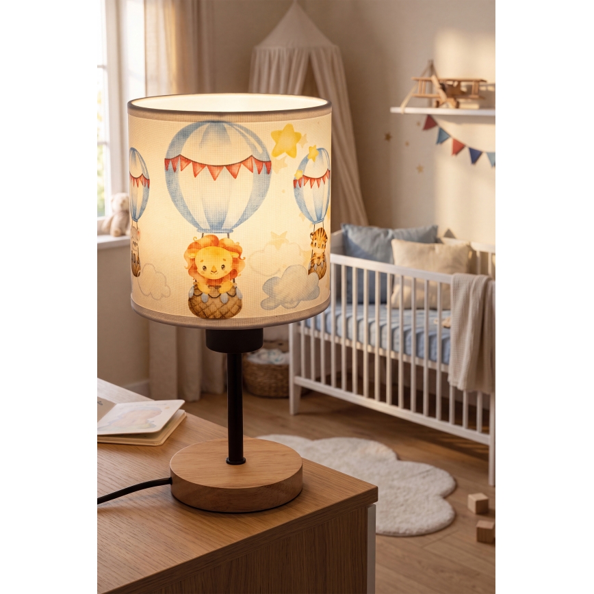 Brilagi - Παιδικό επιτραπέζιο φωτιστικό BOBO WOOD 1xE27/25W/230V δρυς/μαύρο/λευκό/ζωάκια