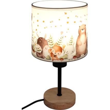 Brilagi - Παιδικό επιτραπέζιο φωτιστικό BOBO WOOD 1xE27/25W/230V δρυς/μαύρο/λευκό/ζωάκια