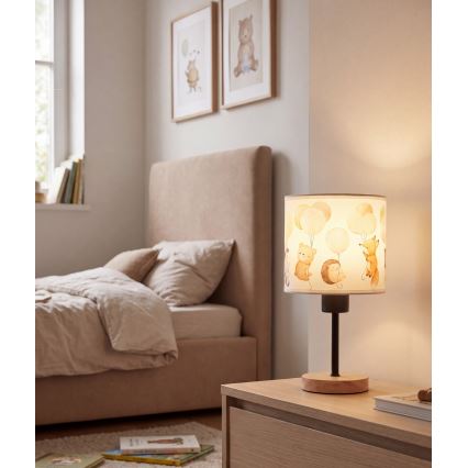 Brilagi - Παιδικό επιτραπέζιο φωτιστικό BOBO WOOD 1xE27/25W/230V δρυς/μαύρο/λευκό/ζωάκια