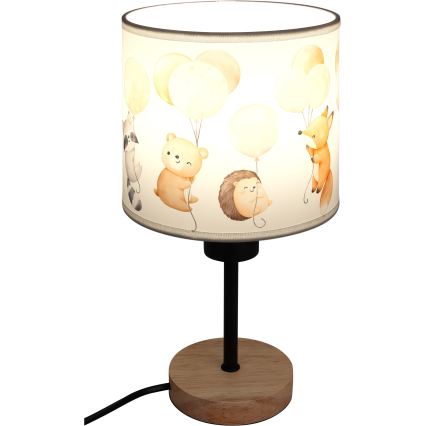 Brilagi - Παιδικό επιτραπέζιο φωτιστικό BOBO WOOD 1xE27/25W/230V δρυς/μαύρο/λευκό/ζωάκια
