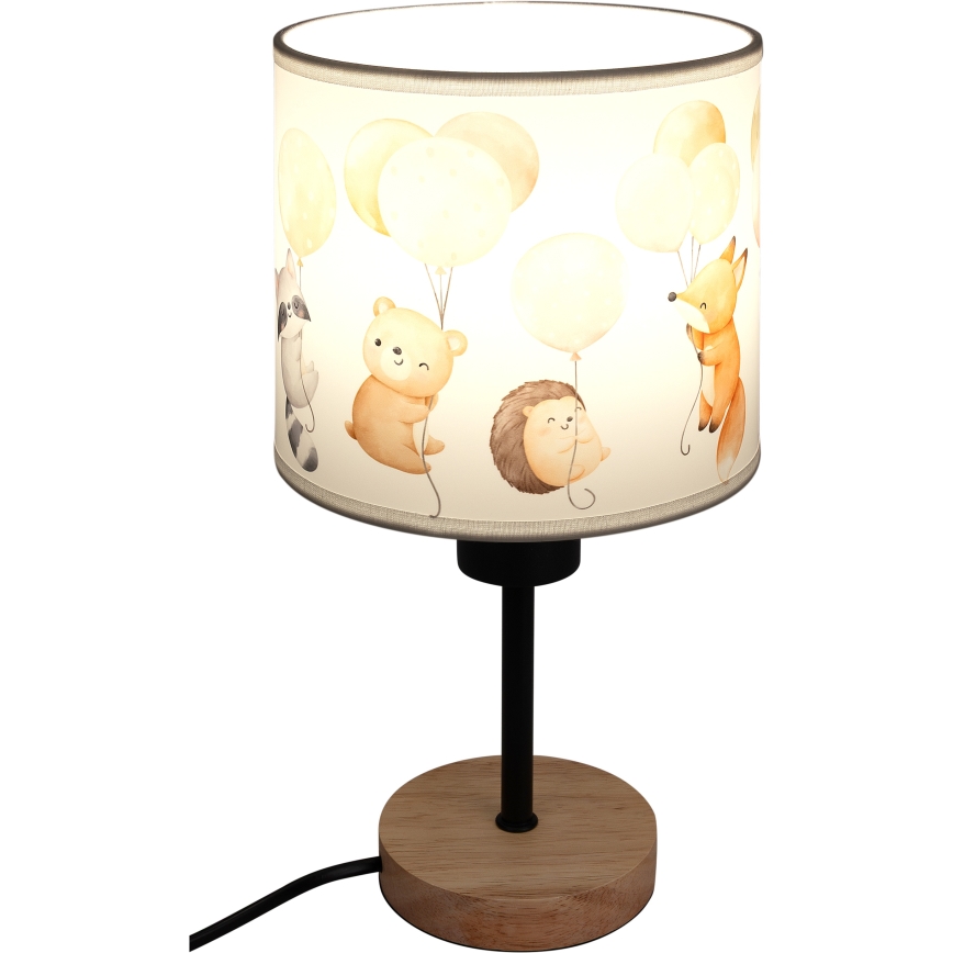 Brilagi - Παιδικό επιτραπέζιο φωτιστικό BOBO WOOD 1xE27/25W/230V δρυς/μαύρο/λευκό/ζωάκια
