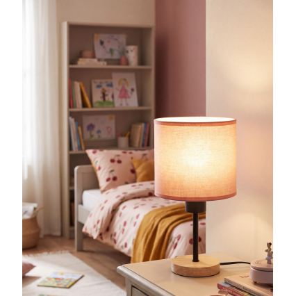 Brilagi - Παιδικό επιτραπέζιο φωτιστικό BOBO WOOD 1xE27/25W/230V δρυς/μαύρο/ροζ