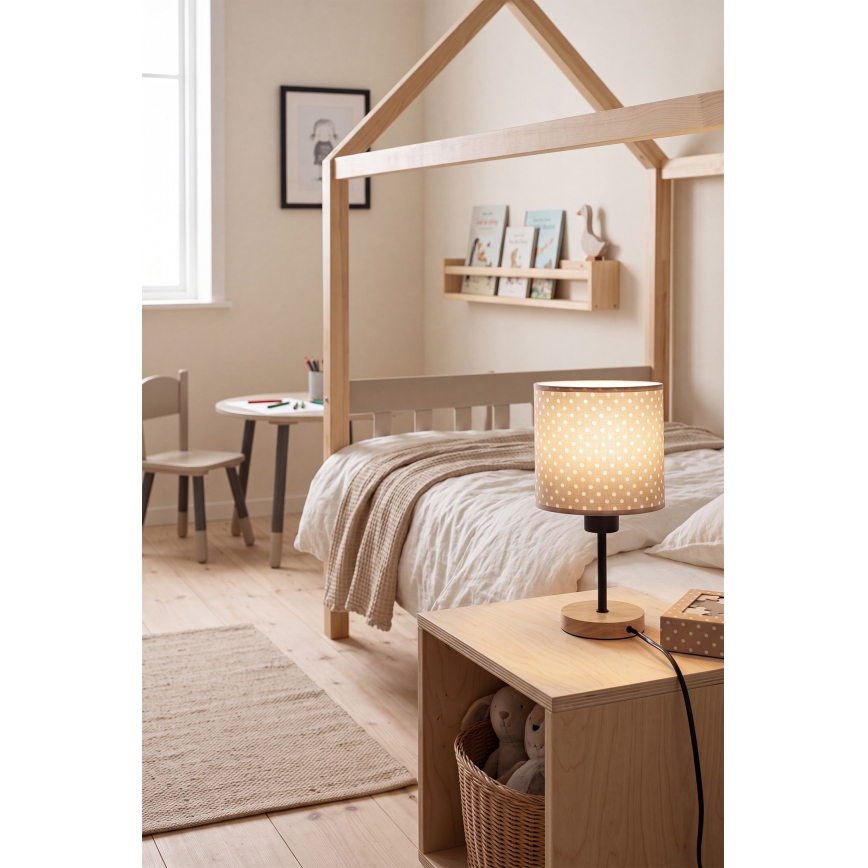 Brilagi - Παιδικό επιτραπέζιο φωτιστικό BOBO WOOD 1xE27/25W/230V δρυς/μαύρο/μπεζ/πουά