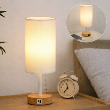 Brilagi - Επιτραπέζιο φωτιστικό TABLON με θύρα USB 1xE27/25W/230V δρυς/λευκό