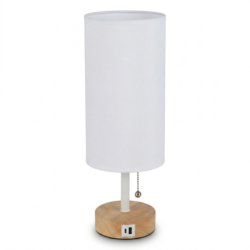 Brilagi - Επιτραπέζιο φωτιστικό TABLON με θύρα USB 1xE27/25W/230V δρυς/λευκό