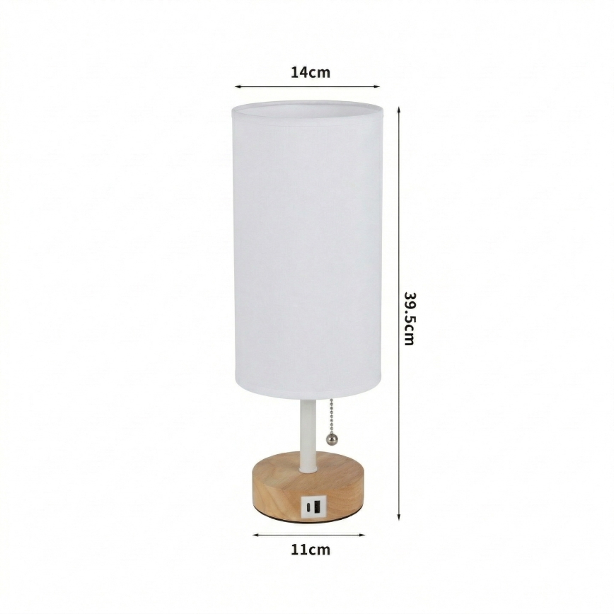 Brilagi - Επιτραπέζιο φωτιστικό TABLON με θύρα USB 1xE27/25W/230V δρυς/λευκό