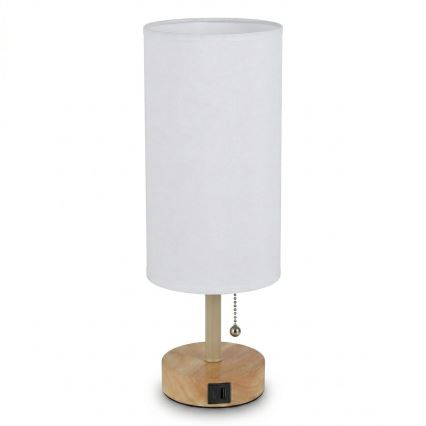 Brilagi - Επιτραπέζιο φωτιστικό TABLON με θύρα USB 1xE27/25W/230V δρυς/μπεζ/λευκό