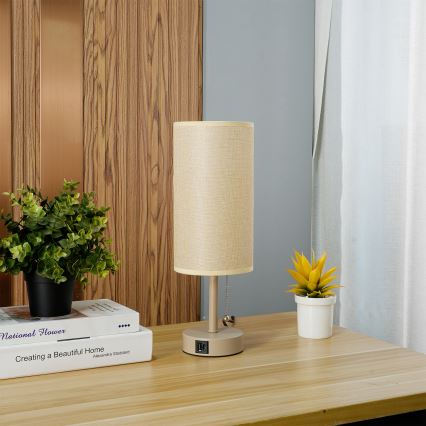 Brilagi - Επιτραπέζιο φωτιστικό TABLON με θύρα USB, 1xE27/25W/230V, μπεζ