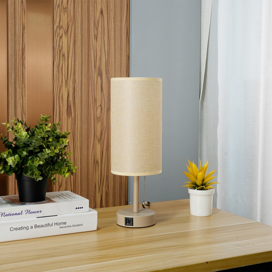 Brilagi - Επιτραπέζιο φωτιστικό TABLON με θύρα USB, 1xE27/25W/230V, μπεζ