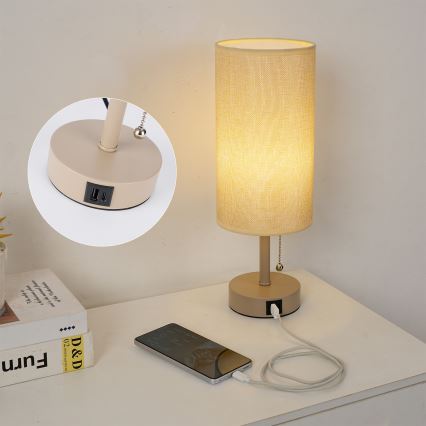 Brilagi - Επιτραπέζιο φωτιστικό TABLON με θύρα USB, 1xE27/25W/230V, μπεζ