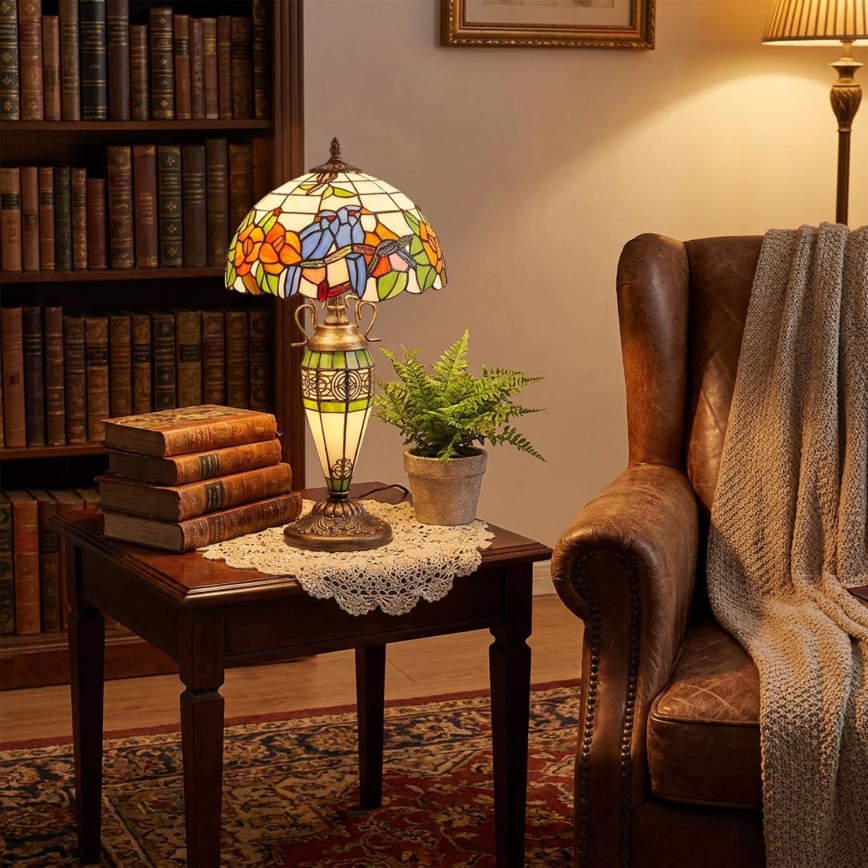 Brilagi - Επιτραπέζιο φωτιστικό Tiffany JUNGLE με βιτρώ 1xE27/60W/230V + 1xE14/40W