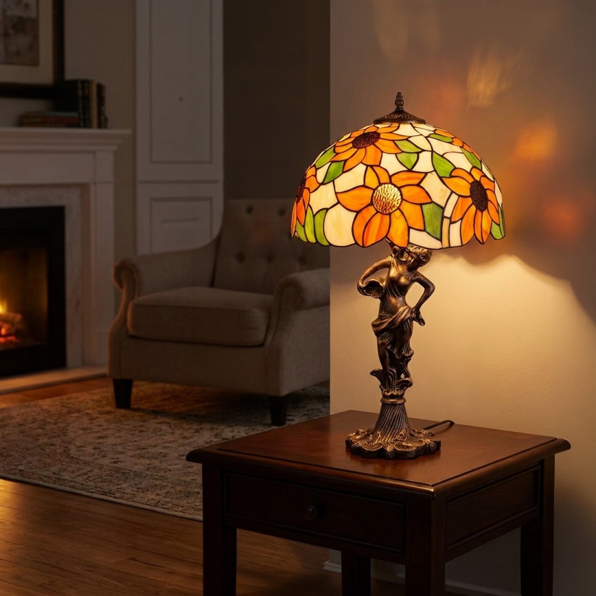 Brilagi - Επιτραπέζιο φωτιστικό Tiffany με βιτρώ SUNFLOWER 1xE27/60W/230V