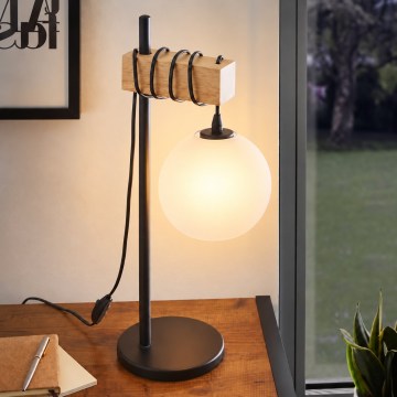 BRILAGI - Επιτραπέζιο φωτιστικό WOOD GLASS 1xE27/40W/230V καφέ/μαύρο/λευκό