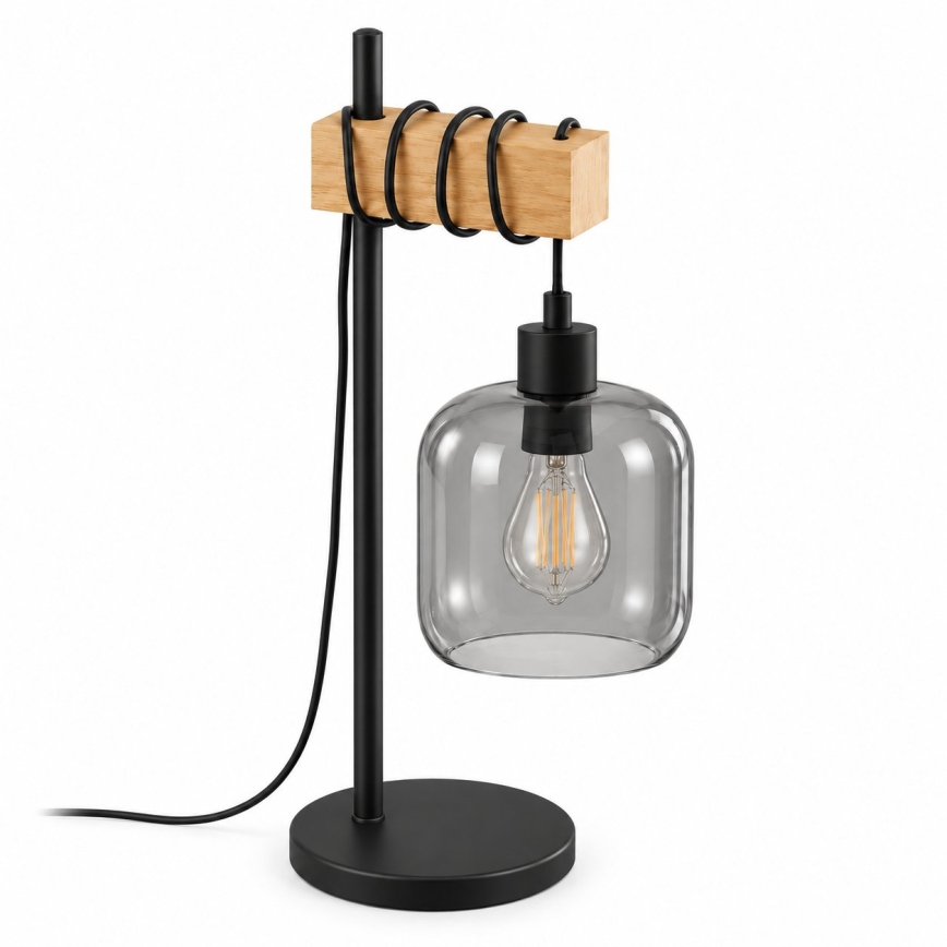 BRILAGI - Επιτραπέζιο φωτιστικό WOOD GLASS 1xE27/40W/230V καφέ/μαύρο/καπνιστό γκρι