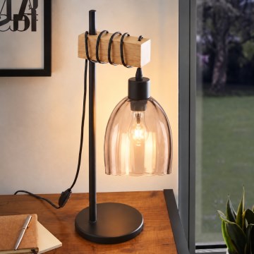 BRILAGI - Επιτραπέζιο φωτιστικό WOOD GLASS 1xE27/40W/230V καφέ/μαύρο/καπνιστό μπεζ