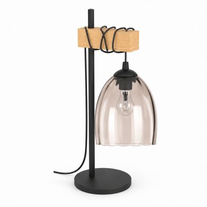 BRILAGI - Επιτραπέζιο φωτιστικό WOOD GLASS 1xE27/40W/230V καφέ/μαύρο/καπνιστό μπεζ