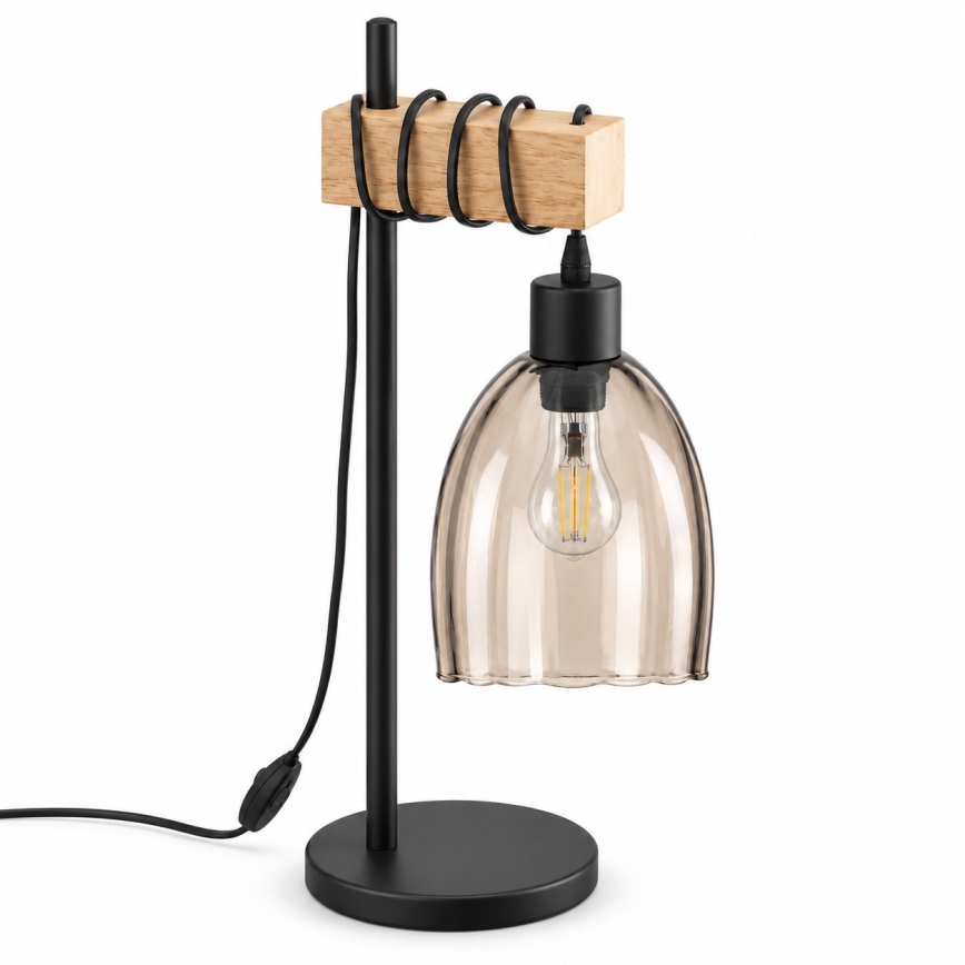 BRILAGI - Επιτραπέζιο φωτιστικό WOOD GLASS 1xE27/40W/230V καφέ/μαύρο/καπνιστό μπεζ