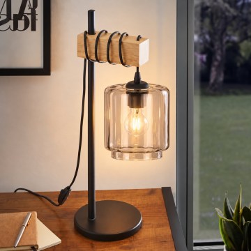 BRILAGI - Επιτραπέζιο φωτιστικό WOOD GLASS 1xE27/40W/230V καφέ/μαύρο/καπνιστό μπεζ