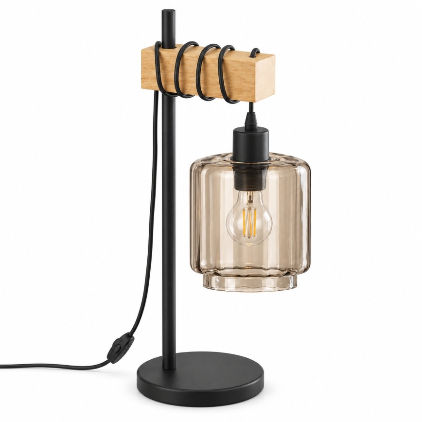 BRILAGI - Επιτραπέζιο φωτιστικό WOOD GLASS 1xE27/40W/230V καφέ/μαύρο/καπνιστό μπεζ