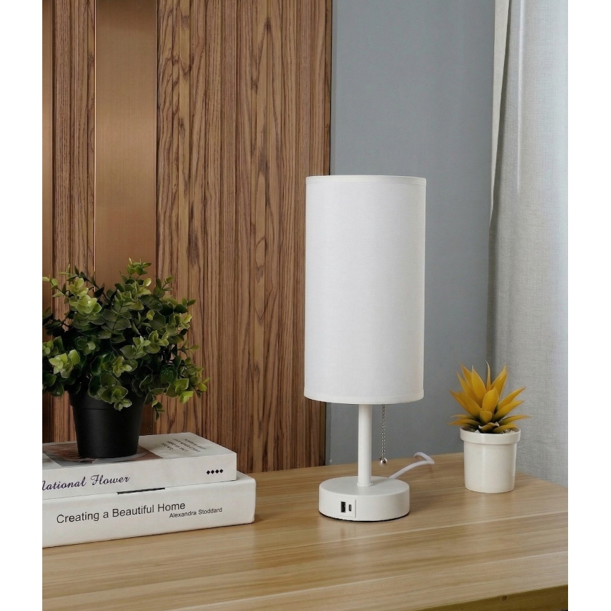 Brilagi - Επιτραπέζιο φωτιστικό με θύρα USB TABLON 1xE27/25W/230V λευκό