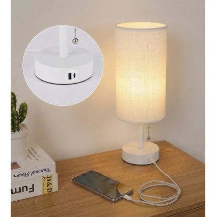 Brilagi - Επιτραπέζιο φωτιστικό με θύρα USB TABLON 1xE27/25W/230V λευκό