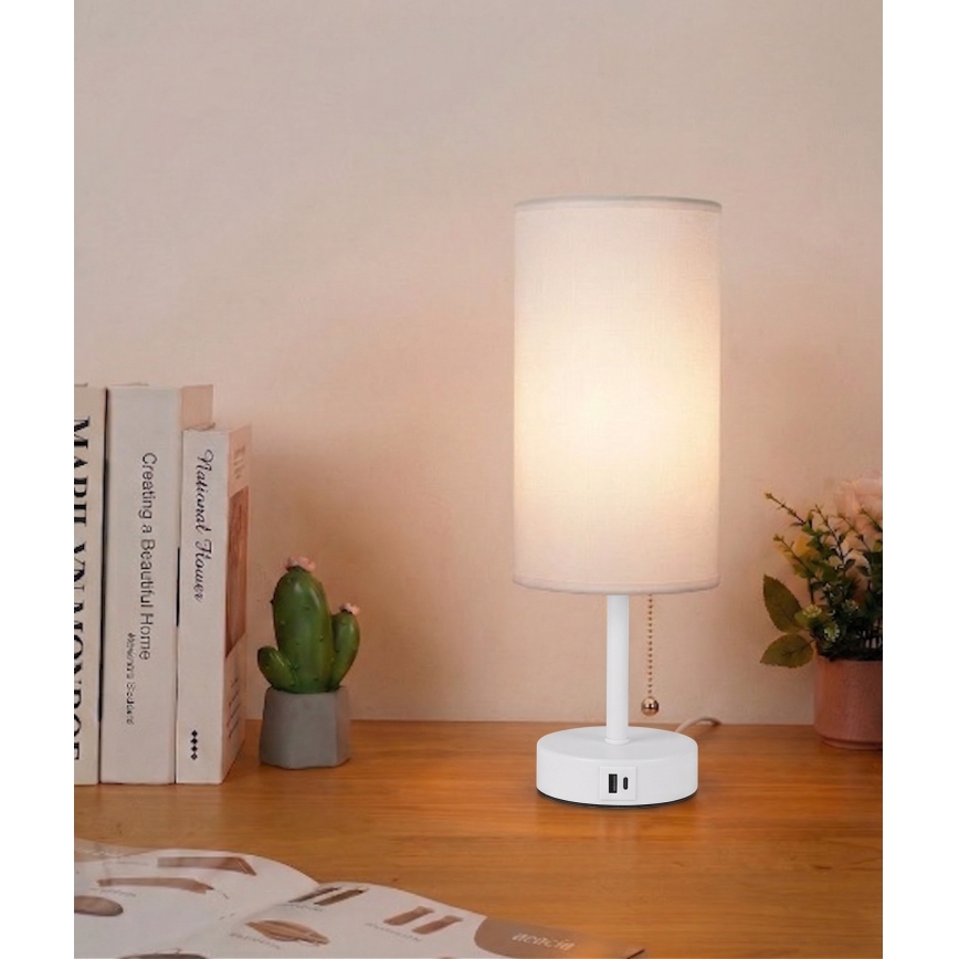 Brilagi - Επιτραπέζιο φωτιστικό με θύρα USB TABLON 1xE27/25W/230V λευκό
