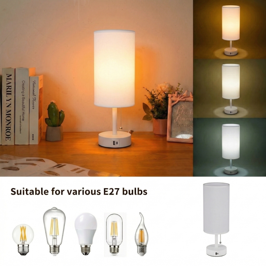 Brilagi - Επιτραπέζιο φωτιστικό με θύρα USB TABLON 1xE27/25W/230V λευκό