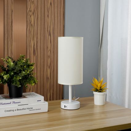 Brilagi - Επιτραπέζιο φωτιστικό με θύρα USB TABLON 1xE27/25W/230V λευκό/κρεμ