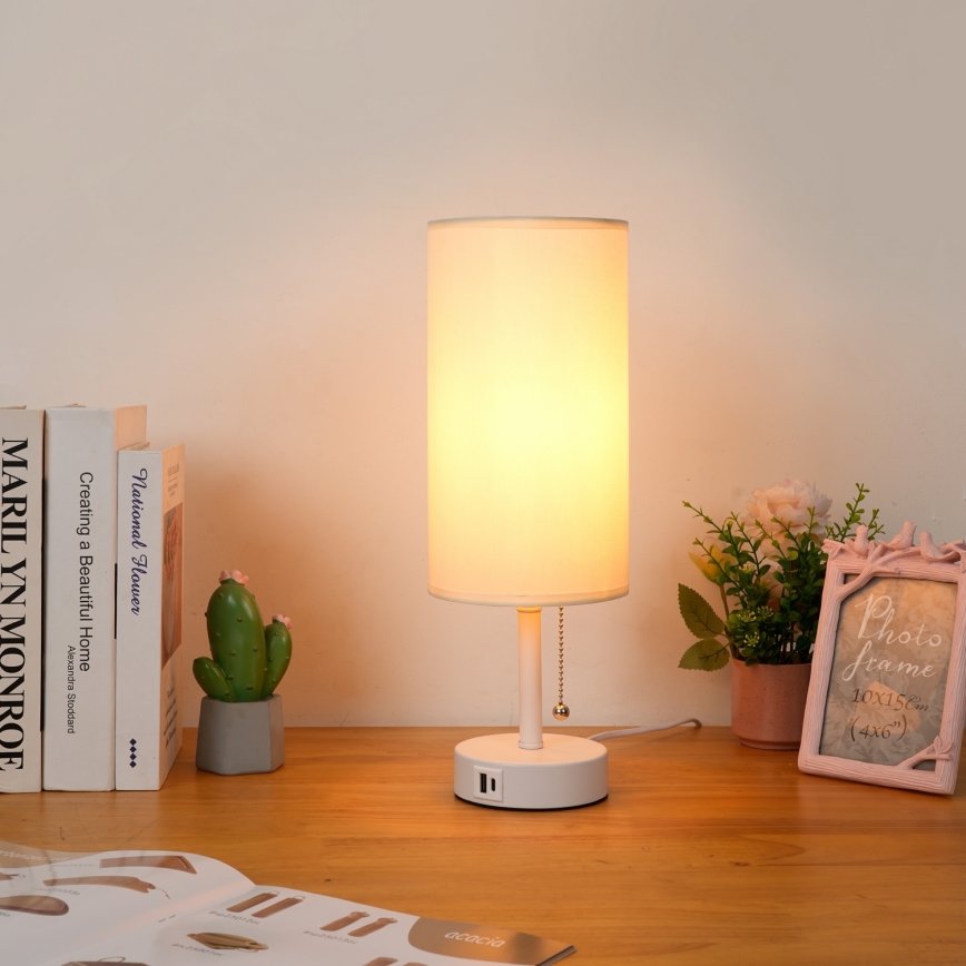Brilagi - Επιτραπέζιο φωτιστικό με θύρα USB TABLON 1xE27/25W/230V λευκό/κρεμ