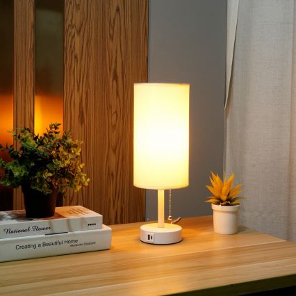 Brilagi - Επιτραπέζιο φωτιστικό με θύρα USB TABLON 1xE27/25W/230V λευκό/κρεμ