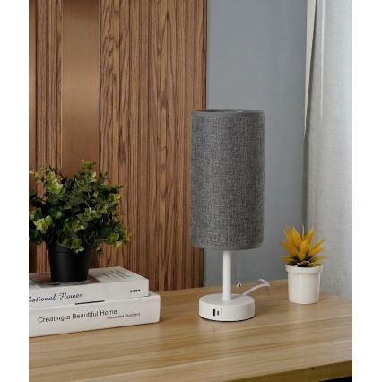 Brilagi - Επιτραπέζιο φωτιστικό με θύρα USB TABLON 1xE27/25W/230V λευκό/γκρι