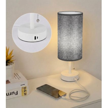 Brilagi - Επιτραπέζιο φωτιστικό με θύρα USB TABLON 1xE27/25W/230V λευκό/γκρι