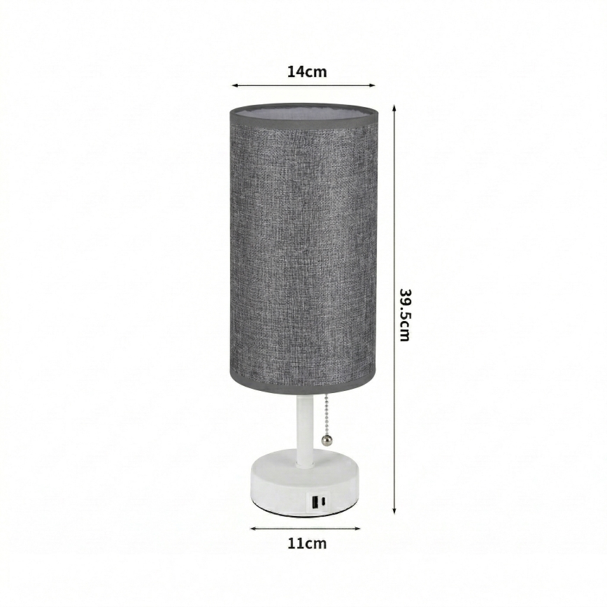 Brilagi - Επιτραπέζιο φωτιστικό με θύρα USB TABLON 1xE27/25W/230V λευκό/γκρι